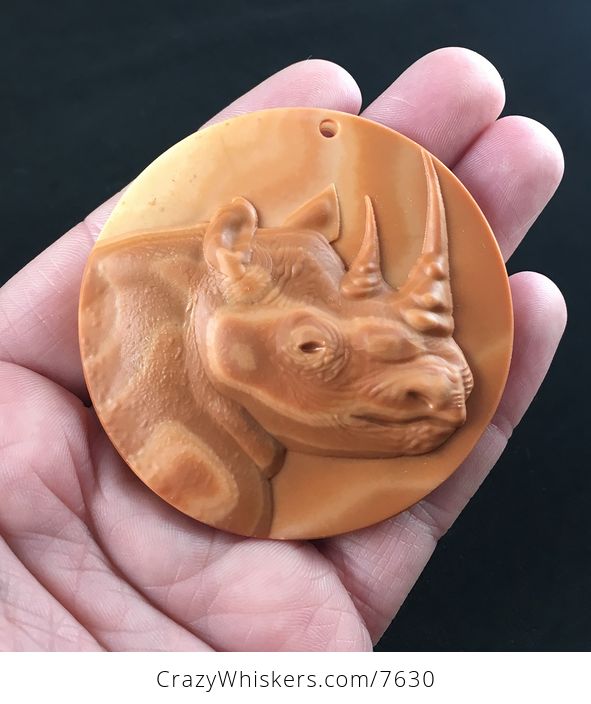 Rhinoceros Carved Red Jasper Stone Pendant Jewelry - #SesZGaIJebU-1