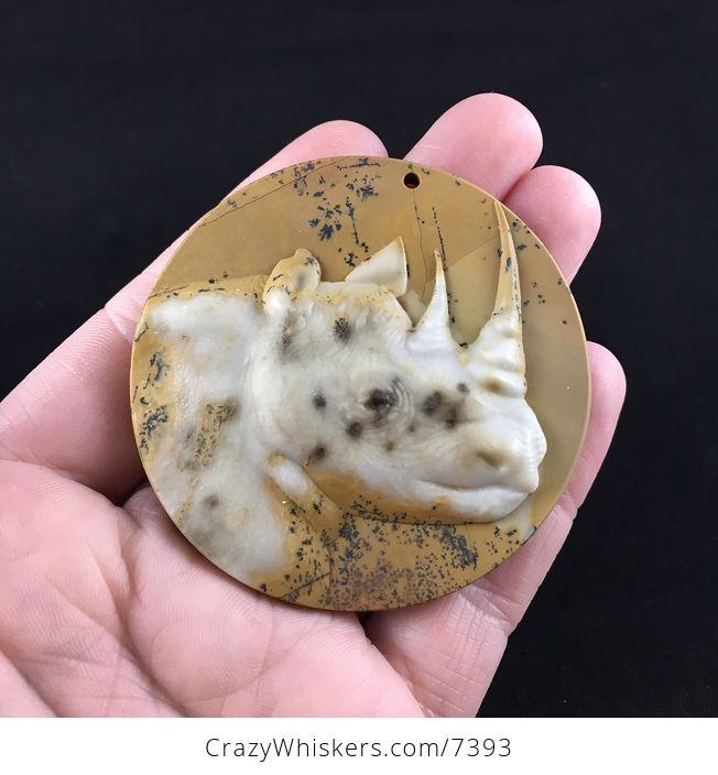 Rhinoceros Carved Ribbon Jasper Stone Pendant Jewelry - #4V4eKGwtOOI-1