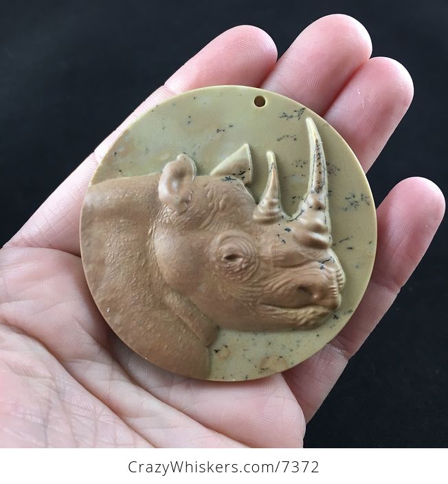Rhinoceros Carved Ribbon Jasper Stone Pendant Jewelry - #UpUPOydX8Gg-1
