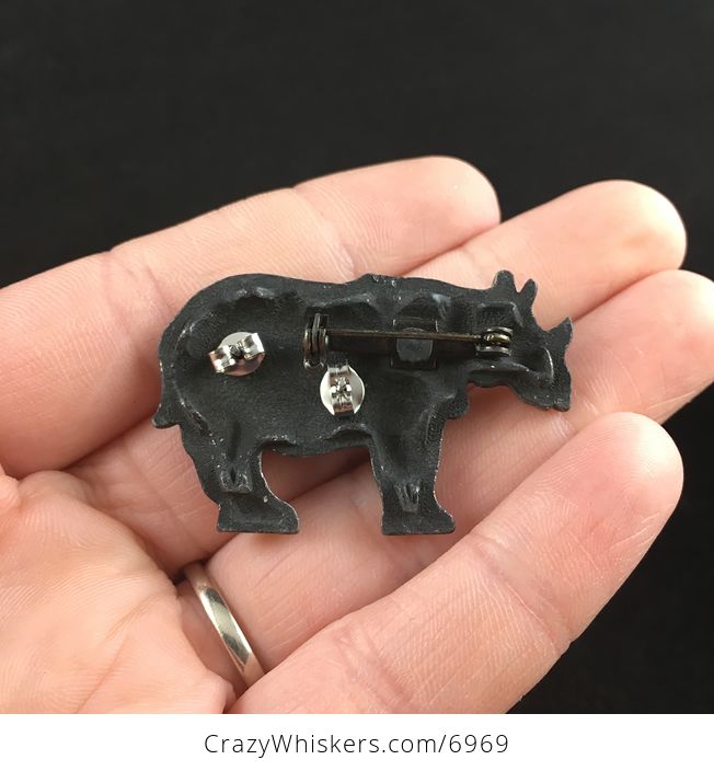 Rhinoceros Earrings Brooch Necklace and Trinket Jewelry Box Set Vintage Torino Pewter - #9HCsuT59rDQ-4
