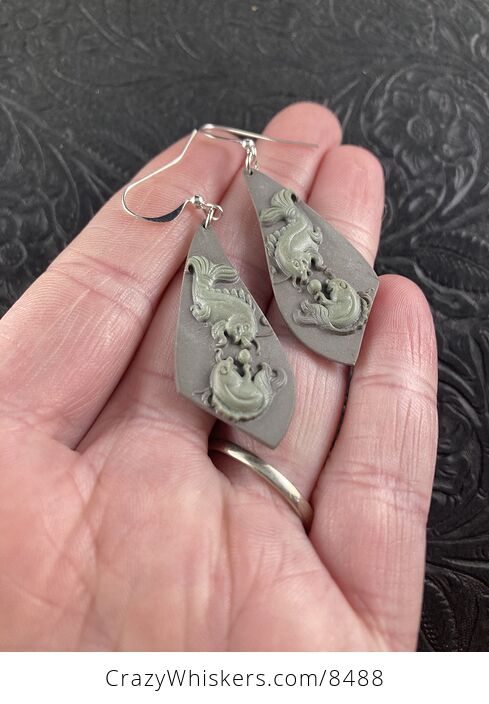 Ribbon Jasper Stone Koi Carp Fish Earrings Jewelry - #gXqAwiJikeM-3
