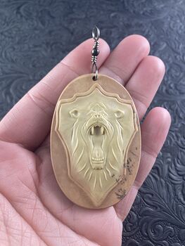 Roaring Bear Carved Jasper Stone Pendant Jewelry Mini Art or Ornament #IaPOKscN7uA