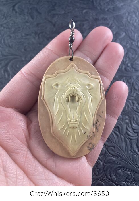 Roaring Bear Carved Jasper Stone Pendant Jewelry Mini Art or Ornament - #IaPOKscN7uA-1