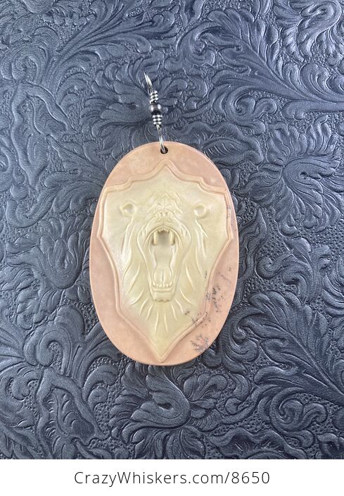 Roaring Bear Carved Jasper Stone Pendant Jewelry Mini Art or Ornament - #IaPOKscN7uA-2