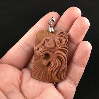 Roaring Male Lion Carved Red Jasper Stone Pendant Jewelry #5ps9KRAfPA8