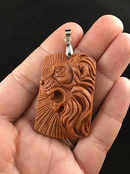 Roaring Male Lion Carved Red Jasper Stone Pendant Jewelry #6tQO6zhfoPU