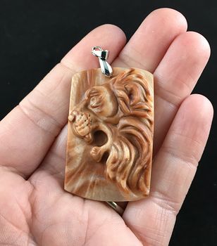 Roaring Male Lion Carved Red Jasper Stone Pendant Jewelry #x2fYGK7TuRI