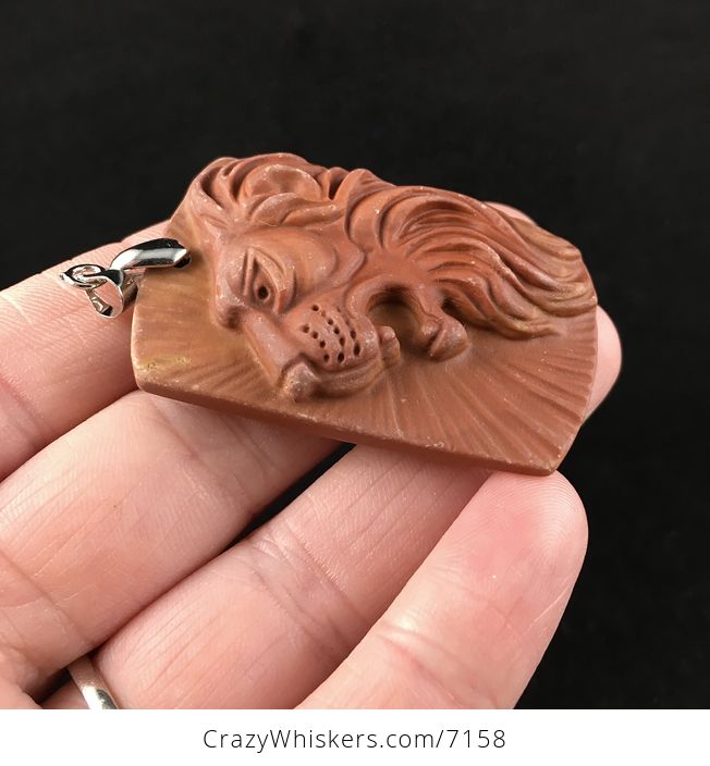 Roaring Male Lion Carved Red Jasper Stone Pendant Jewelry - #5ps9KRAfPA8-4