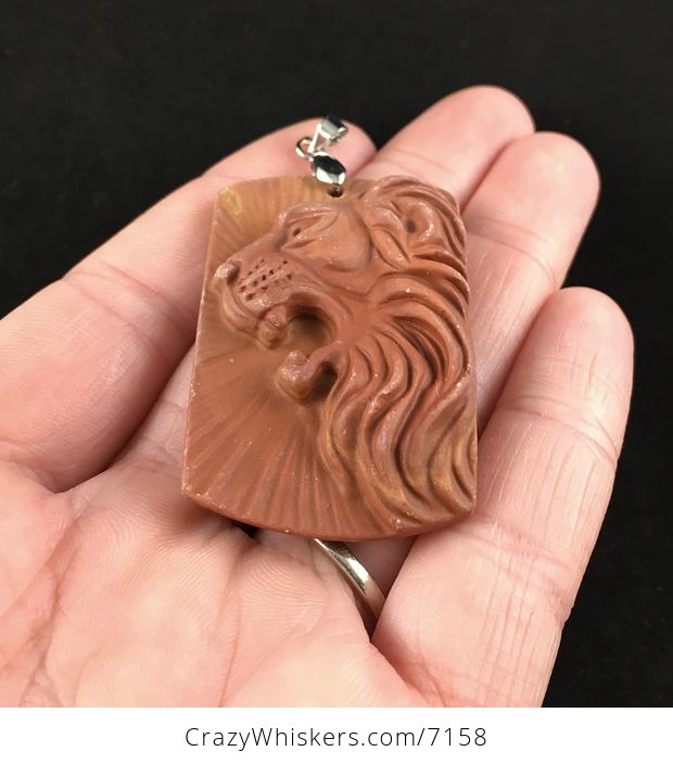 Roaring Male Lion Carved Red Jasper Stone Pendant Jewelry - #5ps9KRAfPA8-2