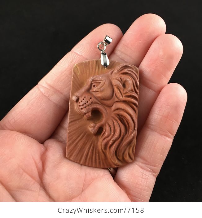 Roaring Male Lion Carved Red Jasper Stone Pendant Jewelry - #5ps9KRAfPA8-1