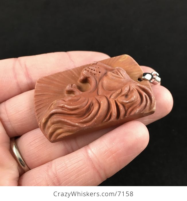 Roaring Male Lion Carved Red Jasper Stone Pendant Jewelry - #5ps9KRAfPA8-3