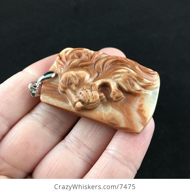Roaring Male Lion Carved Red Jasper Stone Pendant Jewelry - #x2fYGK7TuRI-4