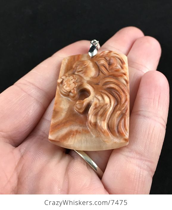 Roaring Male Lion Carved Red Jasper Stone Pendant Jewelry - #x2fYGK7TuRI-2