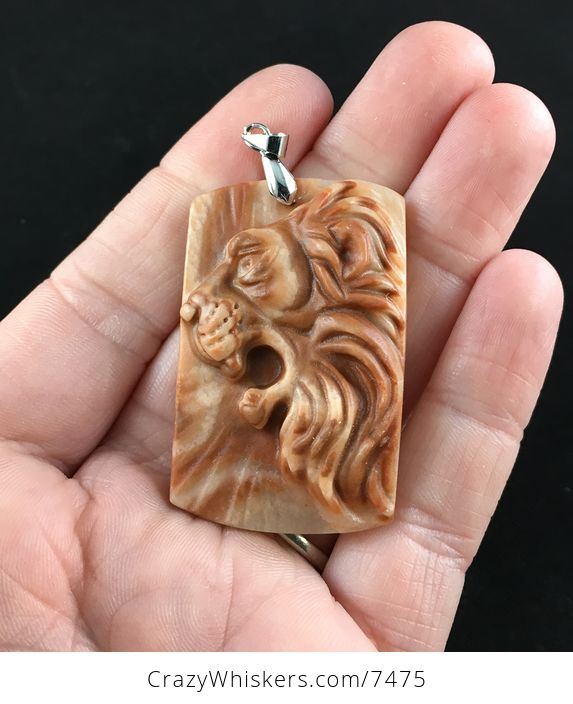 Roaring Male Lion Carved Red Jasper Stone Pendant Jewelry - #x2fYGK7TuRI-1