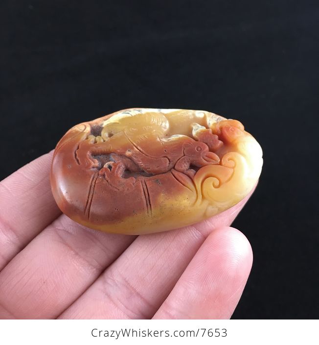 Rooster Carved Huanglong Jade Stone Pendant Jewelry - #XlchdowjRyA-3