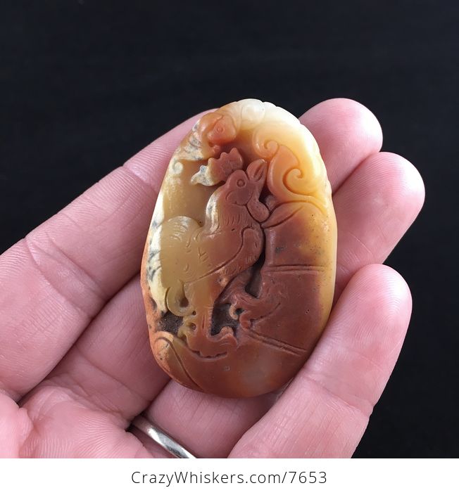 Rooster Carved Huanglong Jade Stone Pendant Jewelry - #XlchdowjRyA-1