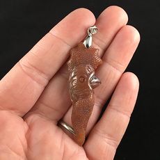 Rooster Head Carved in Fancy Indian Agate Stone Jewelry Pendant #bJGczjcSVE0