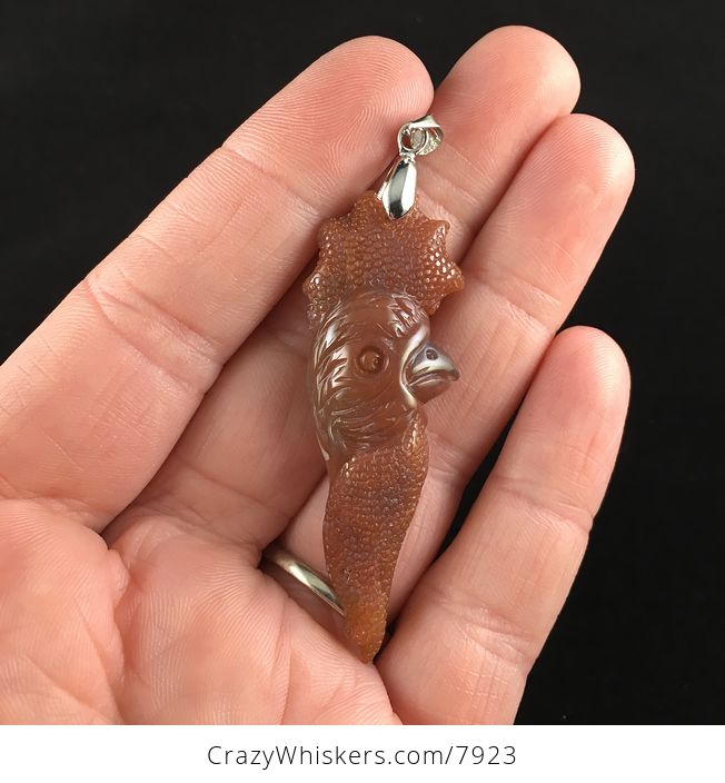 Rooster Head Carved in Fancy Indian Agate Stone Jewelry Pendant - #bJGczjcSVE0-1