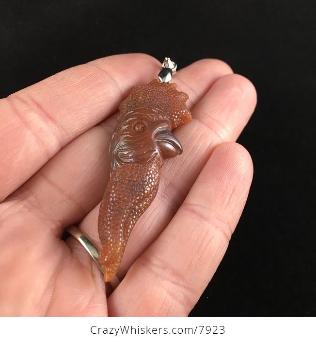 Rooster Head Carved in Fancy Indian Agate Stone Jewelry Pendant - #bJGczjcSVE0-2
