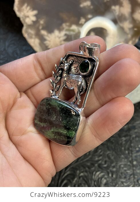 Ruby Zoisite Deer Crystal Stone Jewelry Pendant - #cUyhYhHWBo4-3