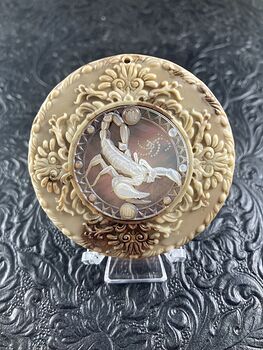 Scorpion Scorpio Carved Shell and Jasper Stone Pendant Cabochon Jewelry Mini Art Ornament #gVTDPjMKxQg