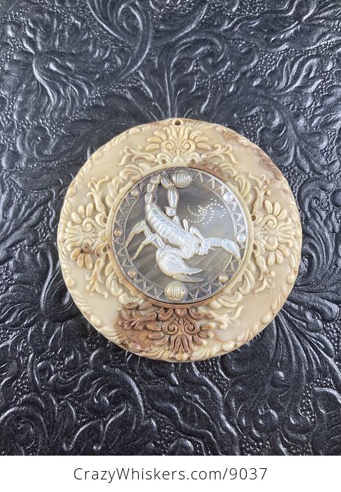 Scorpion Scorpio Carved Shell and Jasper Stone Pendant Cabochon Jewelry Mini Art Ornament - #gVTDPjMKxQg-5