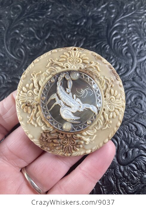 Scorpion Scorpio Carved Shell and Jasper Stone Pendant Cabochon Jewelry Mini Art Ornament - #gVTDPjMKxQg-4