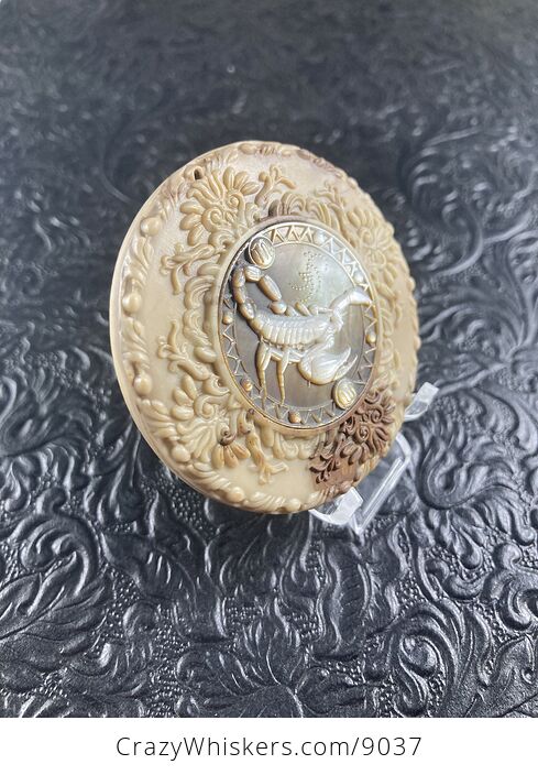 Scorpion Scorpio Carved Shell and Jasper Stone Pendant Cabochon Jewelry Mini Art Ornament - #gVTDPjMKxQg-2