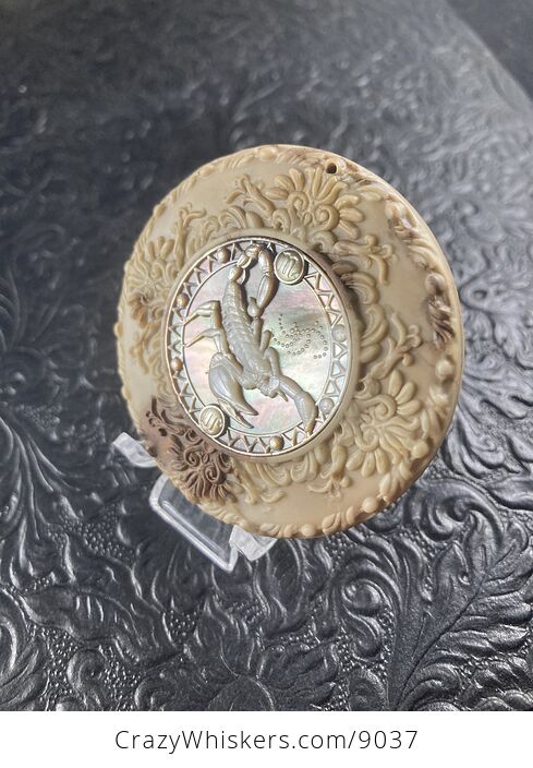 Scorpion Scorpio Carved Shell and Jasper Stone Pendant Cabochon Jewelry Mini Art Ornament - #gVTDPjMKxQg-3