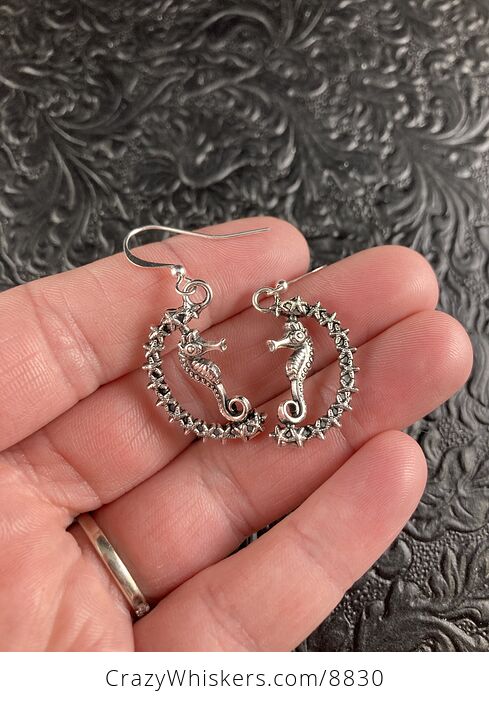 Seahorse and Star Earrings Silver Toned - #j2F68TXYR7o-2
