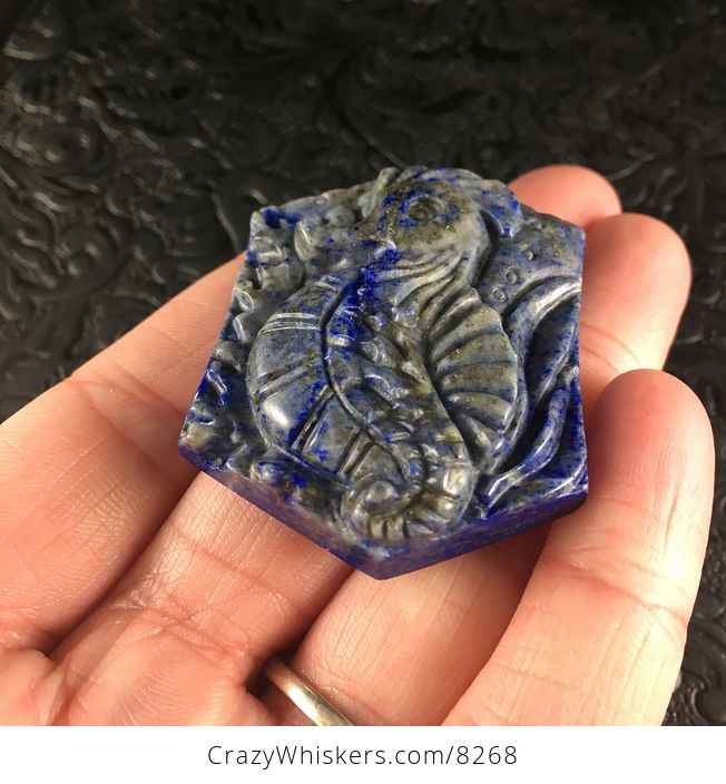 Seahorse Carved in Blue Lapis Lazuli Stone Pendant Jewelry - #wI8iGJRNRRE-2
