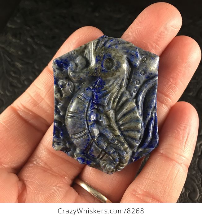 Seahorse Carved in Blue Lapis Lazuli Stone Pendant Jewelry - #wI8iGJRNRRE-1