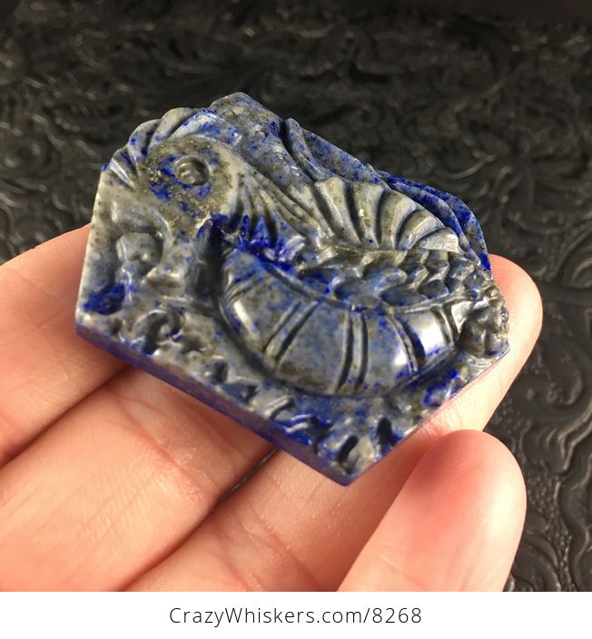 Seahorse Carved in Blue Lapis Lazuli Stone Pendant Jewelry - #wI8iGJRNRRE-4