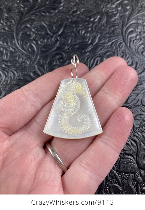 Seahorse Carved in Mother of Pearl Shell Pendant Jewelry - #D0BHQOCKbHI-2