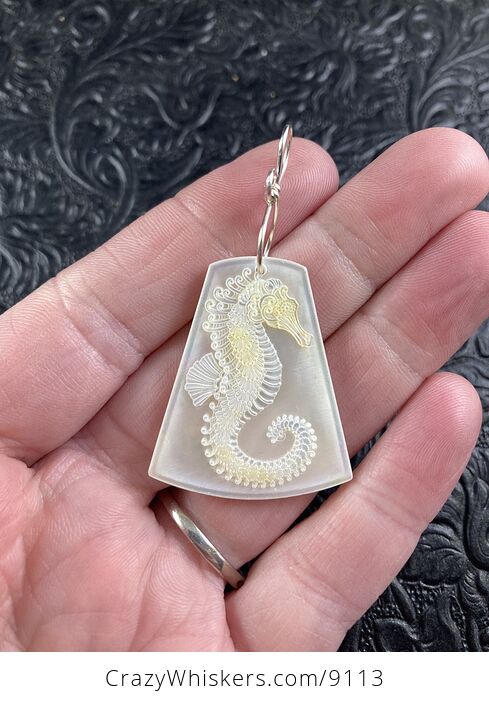 Seahorse Carved in Mother of Pearl Shell Pendant Jewelry - #D0BHQOCKbHI-1