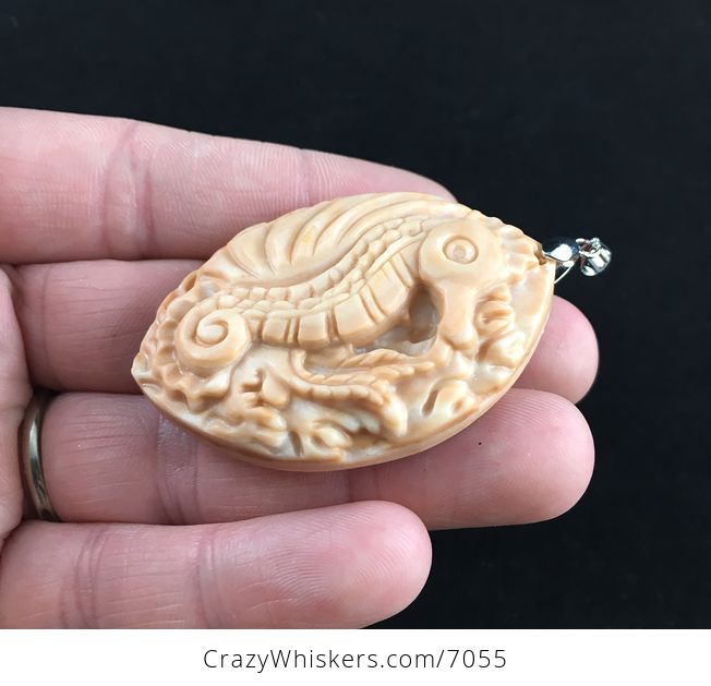 Seahorse Carved Jasper Stone Pendant Jewelry - #XaRS8trhxTI-3