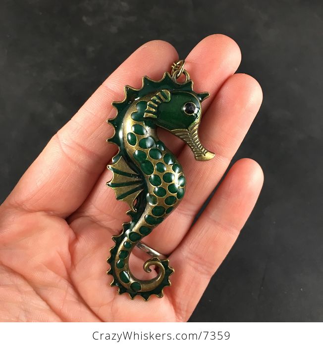 Seahorse Jewelry Necklace Pendant in Green and Gold - #sV7sVTrZDYY-2