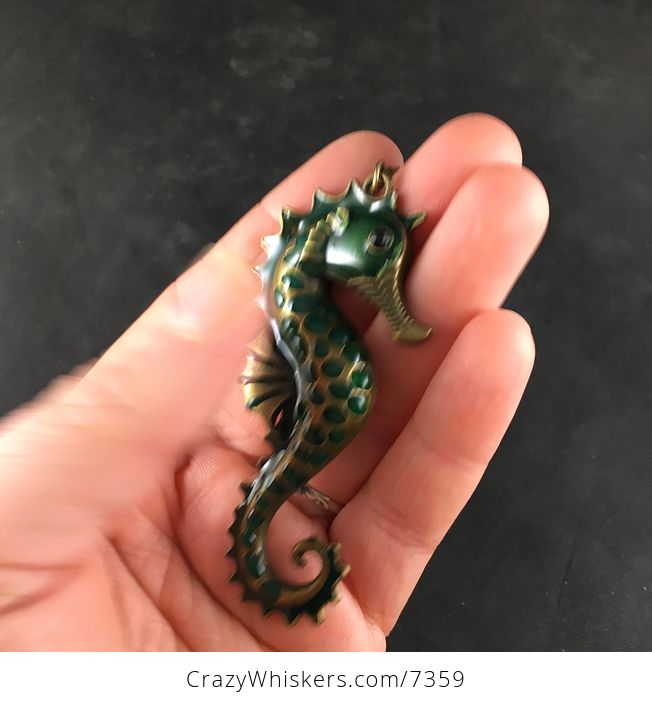Seahorse Jewelry Necklace Pendant in Green and Gold - #sV7sVTrZDYY-4
