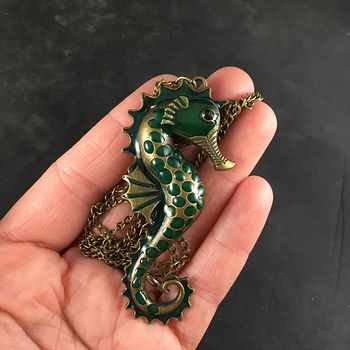Seahorse Jewelry Pendant in Green and Gold #sV7sVTrZDYY