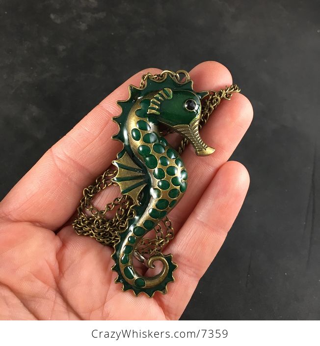 Seahorse Jewelry Pendant in Green and Gold - #sV7sVTrZDYY-1