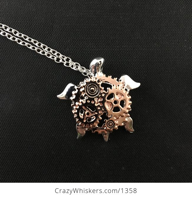 Shiny Rose Gold and Silver Tone Steampunk Turtle Pendant - #uusBlQWIfrM-2