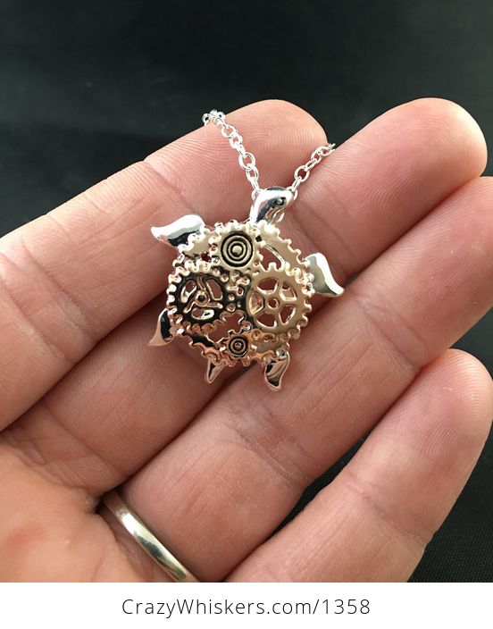 Shiny Rose Gold and Silver Tone Steampunk Turtle Pendant - #uusBlQWIfrM-3