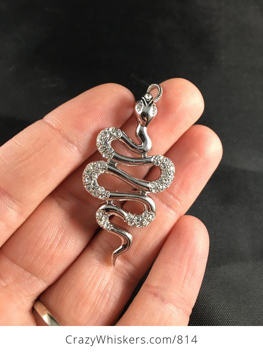 Silver Tone and Rhinestone Snake Pendant - #QfJ89gX3NCU-2