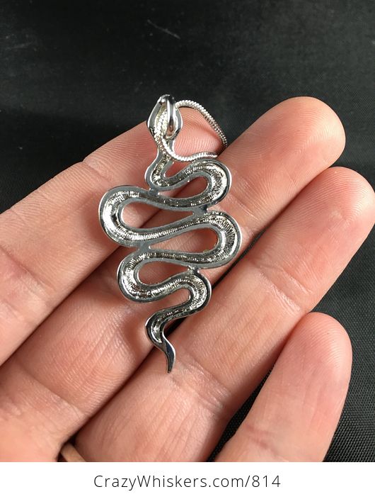 Silver Tone and Rhinestone Snake Pendant - #QfJ89gX3NCU-4