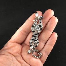 Silver Tone and Rhinestone Stretching or Running Tiger Jewelry Pendant #1JtWJj1DuHU