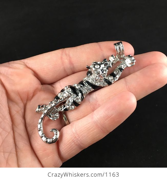 Silver Tone and Rhinestone Stretching or Running Tiger Jewelry Pendant - #1JtWJj1DuHU-2
