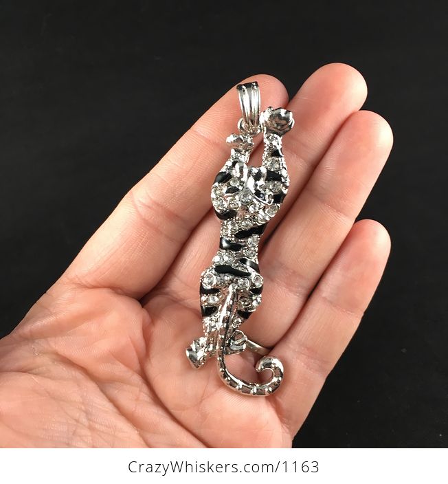 Silver Tone and Rhinestone Stretching or Running Tiger Jewelry Pendant - #1JtWJj1DuHU-1