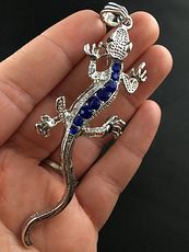 Silver Tone Gecko Lizard Pendant with Blue Stones #Q8czfFSPMwI