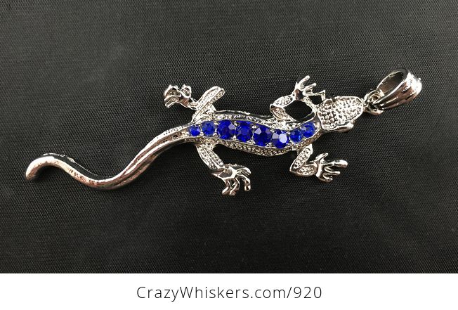 Silver Tone Gecko Lizard Pendant with Blue Stones - #Q8czfFSPMwI-3