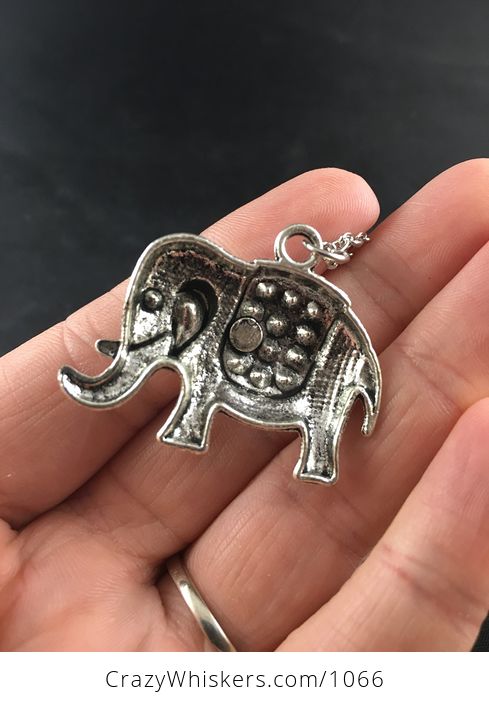 Silver Tone Textured Elephant Pendant - #bqNPHafiGew-2